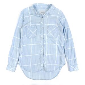 RAILS Carter Button Down Long Sleeve Shirt in Blue Windowpane Grid Womens Small